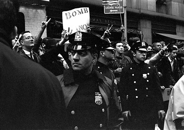 Pro-war display at an anti-Vietnam War protest march, New York