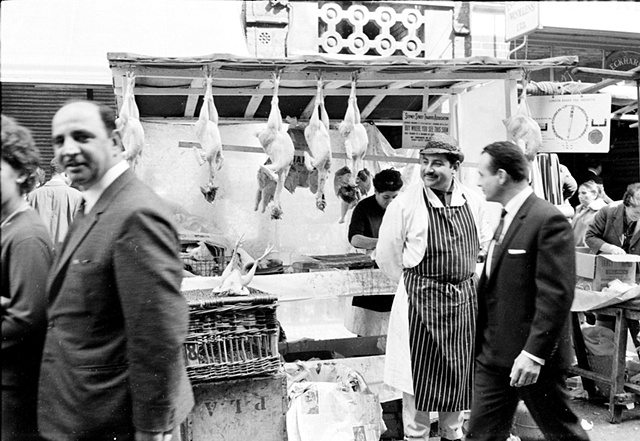 Kosher butcher, Stepney Street outdoor market, East End, London