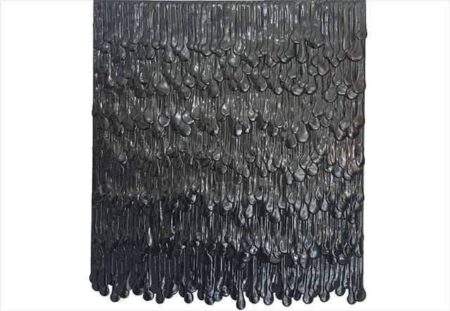 Glossy black drip painting by Julee Latimer - glossy black fringe painting