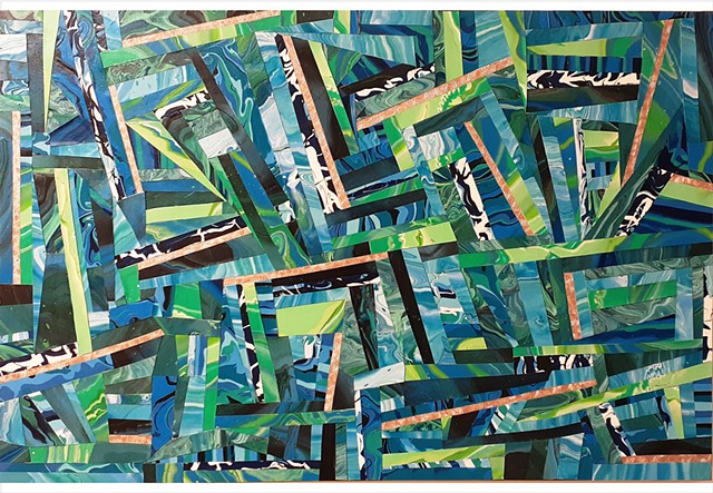 Lush green patchwork paint collage by Julee Latimer