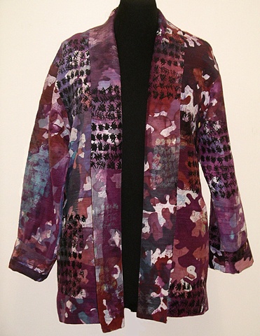 hand-dyed silk/hemp jacket; oak leaf motif
