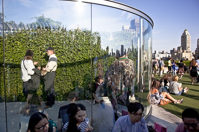 Dan Graham's glass pavilion on the Met’s rooftop garden.
