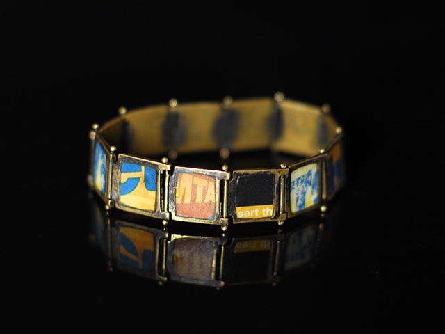 Recycled bracelet from NYC Transit MetroCards® and brass