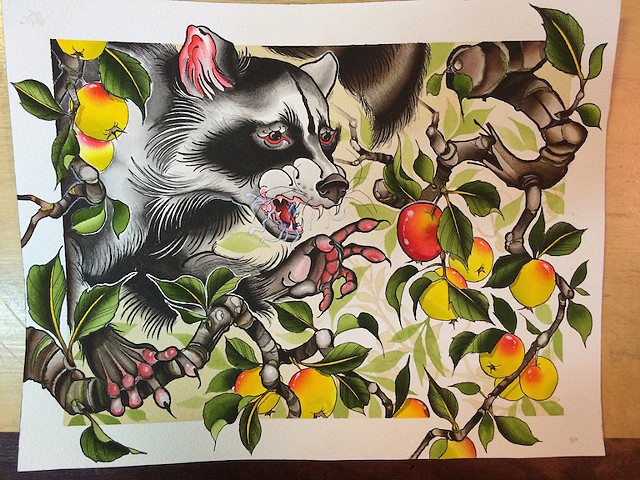 Racoon and Crabapples