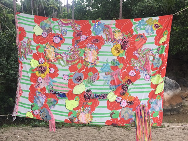 fabric assemblage, outdoor installation True Nature Festival, Koh Phangan, Thailand