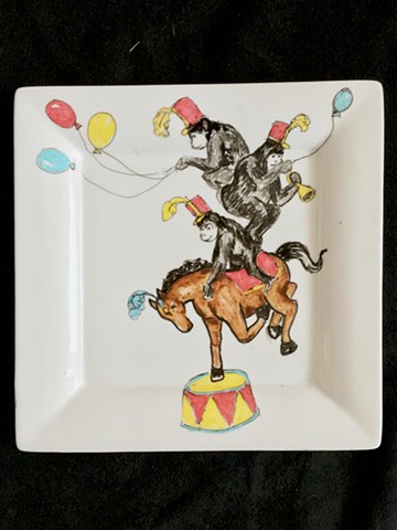 Ceramic Painting horse monkeys circus