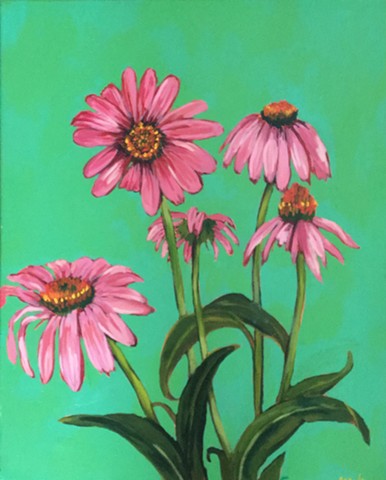 Echinacea floral study painting