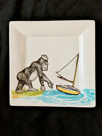 Gorilla Sailboat Ceramic Painting