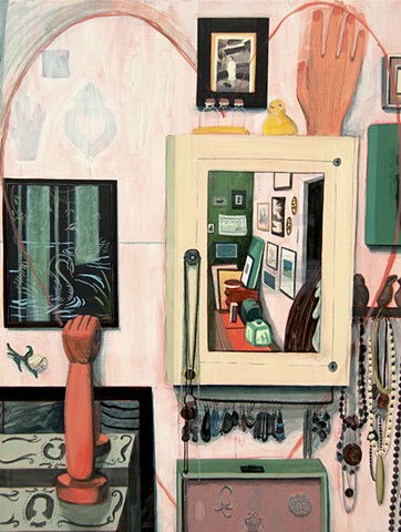 Painting of objects diplayed on a wall by Jordan Buschur