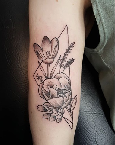 Botanical geometry tattoo by Sandra burbul