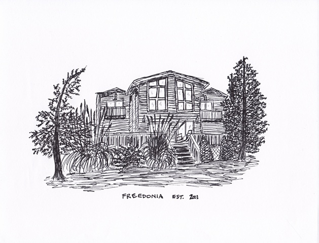 commissioned drawing of a client's home in Nebraska
