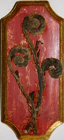 fiddlehead ferns & acrylic on found moulding
