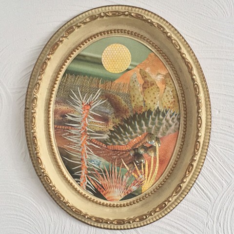 Part of my Otherworldly Landscapes Series. Paper collage in recycled vintage frame