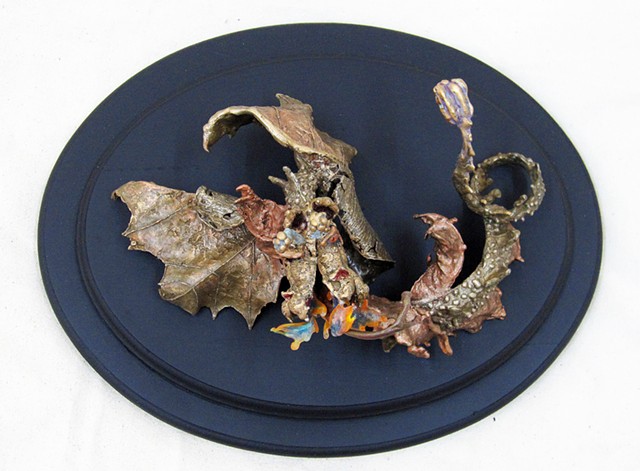 "Flaming Deciduous Dragon" sculpture, bronze casting,fantasy animal theme, lost wax castings, mixed media sculpture