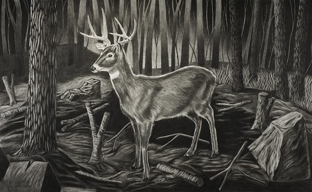 Michigan Landscape wildlife deer drawing 