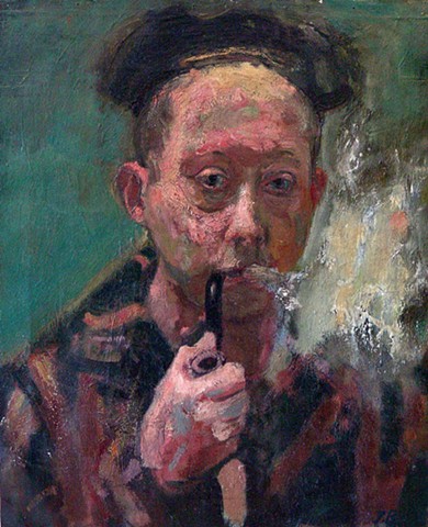 Early Self Portrait with pipe and beret.