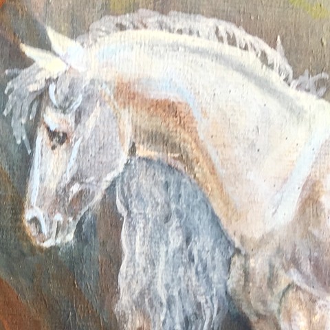 horse art, equestrian oil painting on canvas panel