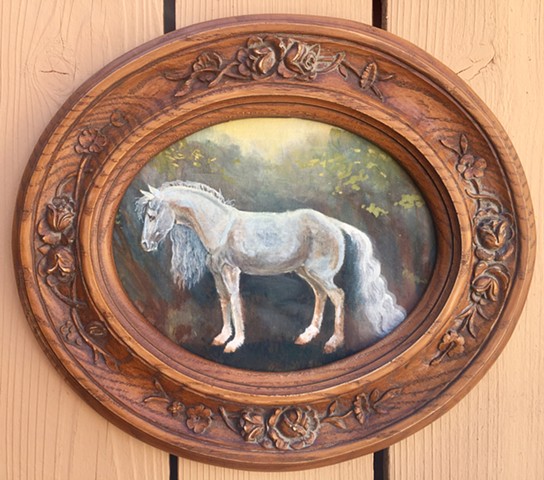 horse art, equestrian oil painting on canvas panel, framed art