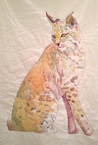 Animal Banner, watercolor on non-opaque fabric
