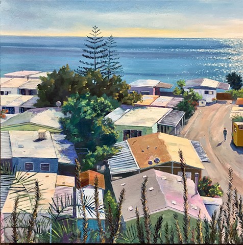mobile home, 90272, Los Angeles, painting of Los Angeles, Pacific coast, trailer park, beach house, malibu 