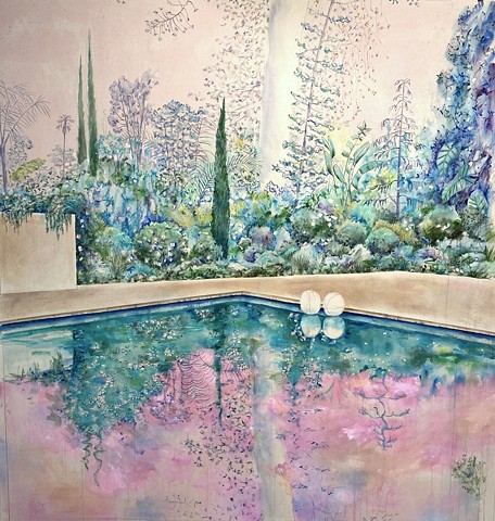 pool painting inspired by the work of Helen Frankenthaler and Jennifer Bartlett