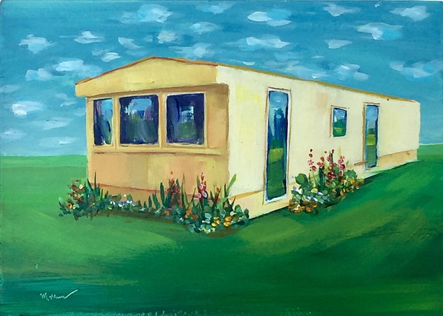 mobile home, beach houses, Americana, americanwest, tinyhouse, landscape painting, tiny house, coastal living, palm tree painting, trailer park, Tahitian Terrace, Pacific Palisades, California, PCH, modern art, landscape painting, americana, trailer park,