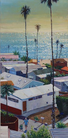 trailer park, beach painting, tiny house, california, PCH, beach, Palisades, Ocean, mobil home, PCH, california mobile home, vintage airstream, Los Angeles,