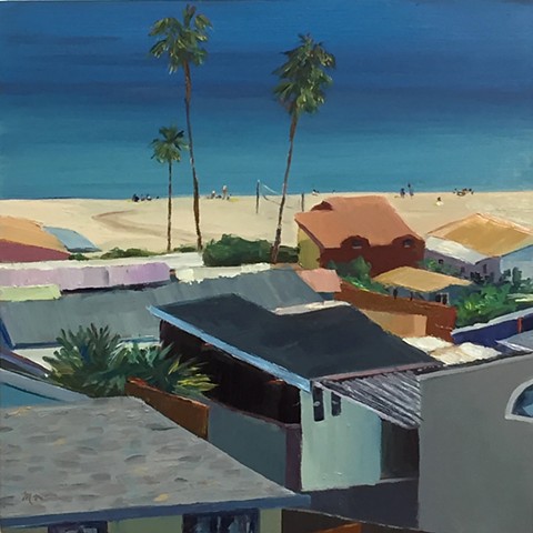 mobile home, beach houses, Americana, americanwest, tinyhouse, landscape painting, tiny house, coastal living, palm tree painting, trailer park, Tahitian Terrace, Pacific Palisades, California, PCH, modern art, landscape painting, americana, trailer park,