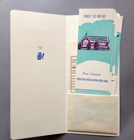 artist's book with 4 bookmarks about freedom of speech, freedom of privacy