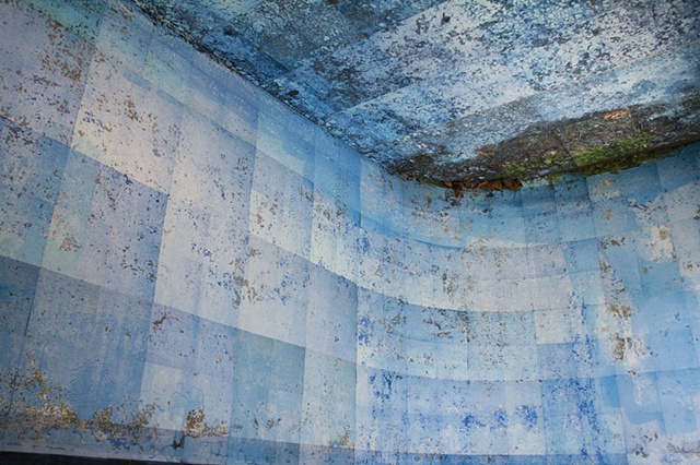 DEEP END is a mosaic photograph of the deep end of an abandoned Catskill resort swimming pool turned upside down.