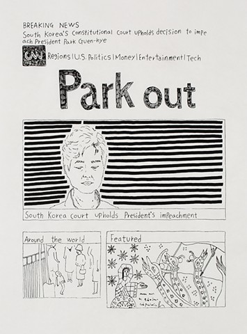 yangbinpark, print, screenprint, drawing, CNN, politics, history, news, documentation, text, writing, Park, court