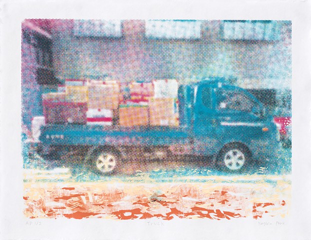 screenprint, Yangbin Park, printmaking, truck, moving