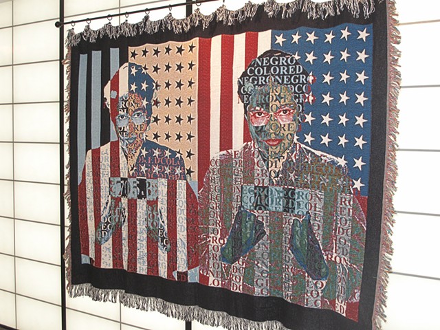 Post Modern portrait photo tapestry of historical figure Rosa Parks. Exhibited at Beverly Arts Center 2012