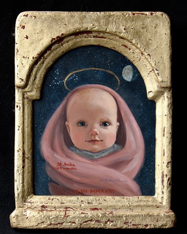 Icons, saint, halos, child, baby, phase of moon, stars, astrological sign, Pices, Anika Wharton, Lucille Berrill Paulsen