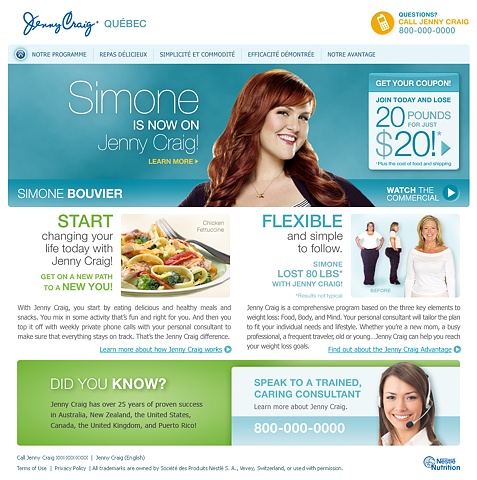 Jenny Craig Quebec website Role: Design and Art Direction of initial comp