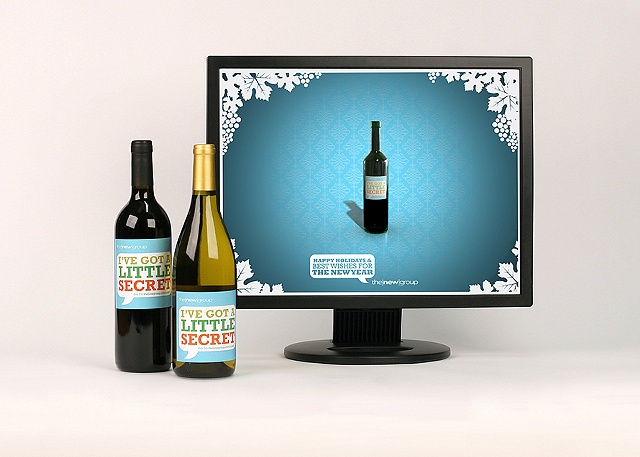 Photograph of The New Group's Holiday client appreciation campaign for the The New Group's portfolio Role: Photoshoot of work, design of wine label