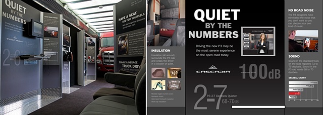 Freightliner Photo of installation graphics + digital file of the Sound Comparison Kiosk for the Cascadia Trailer Experience Client: Henry V Events