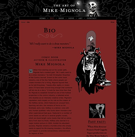 Subpage - Biography Design and Art Direction of original Art of Mike Mignola.com