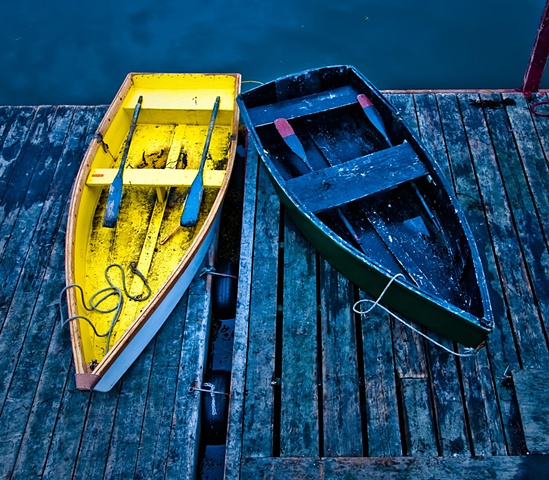 Blue and Yellow Rowboats