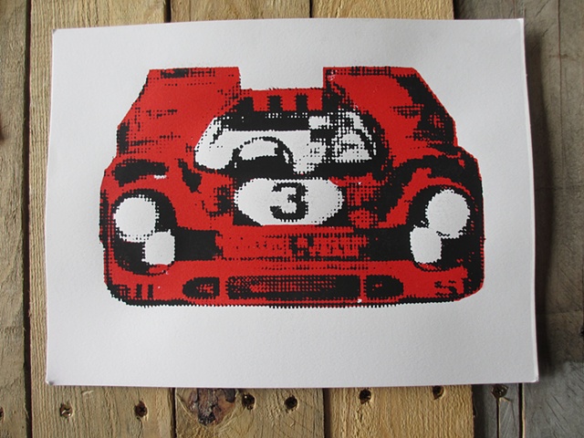 Red Porched race car screen print