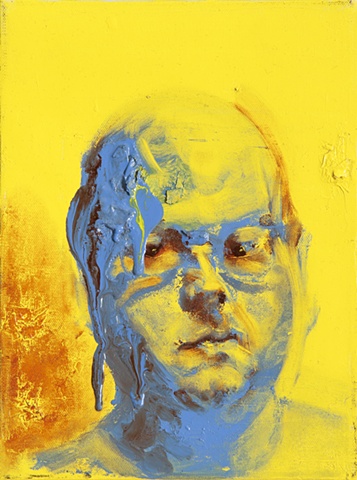 Melting head self portrait encaustic hashish art by Steve Veatch