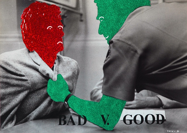 mixed media collage movie still-good bad-good evil-authority authoritarian jail incarcerate prison by Steve Veatch