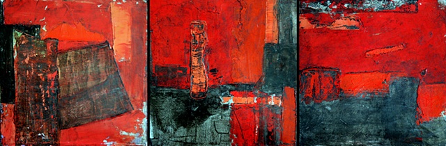 abstract, acrylic, old town, canvas, fine art, original painting, triptych