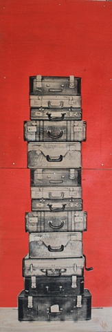 Suitcase Stack on Red