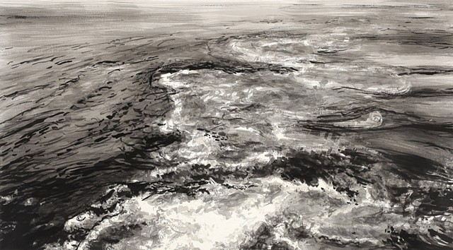 Ink drawing of a seascape at night
