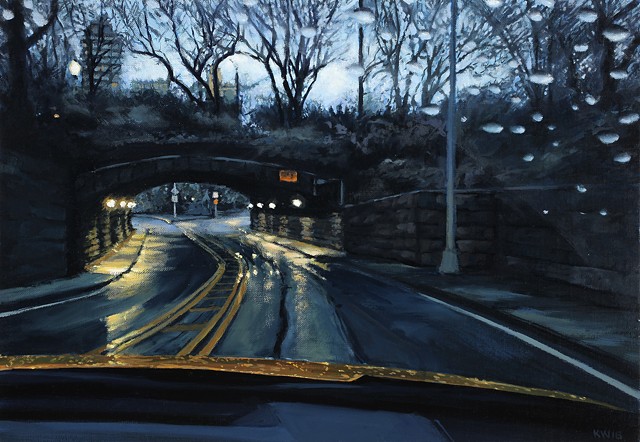 Oil painting of Central Park in the rain