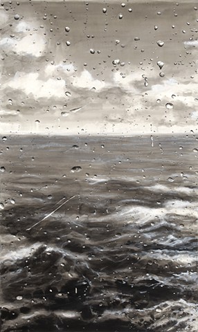 seascape ink drawing with raindrops