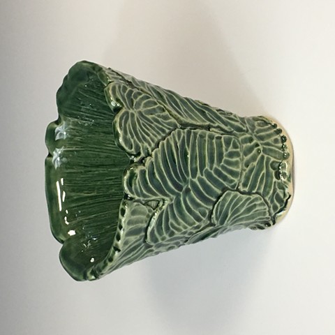 Hand Carved Stoneware Vase with Oribe Glaze