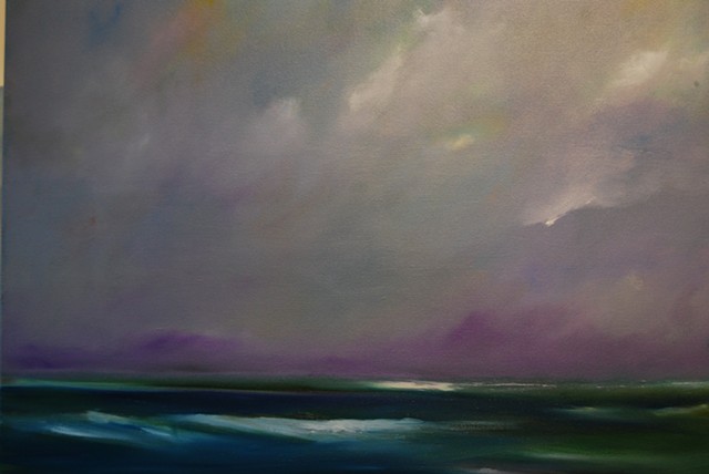 purple sky green sea 24x30 oil canvas