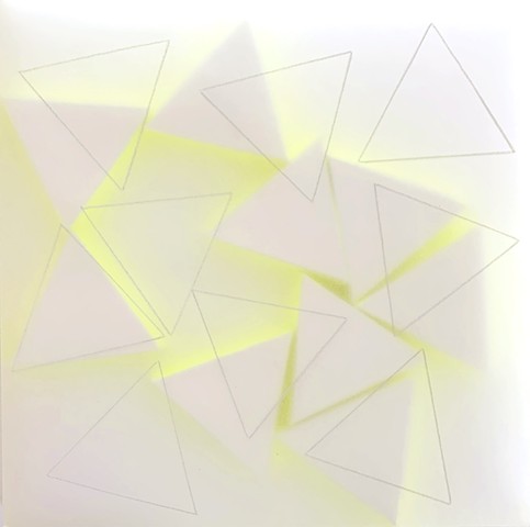 Courtesy of Galerie Pugliese Levi | 9 White Triangles Traced (with neon yellow)